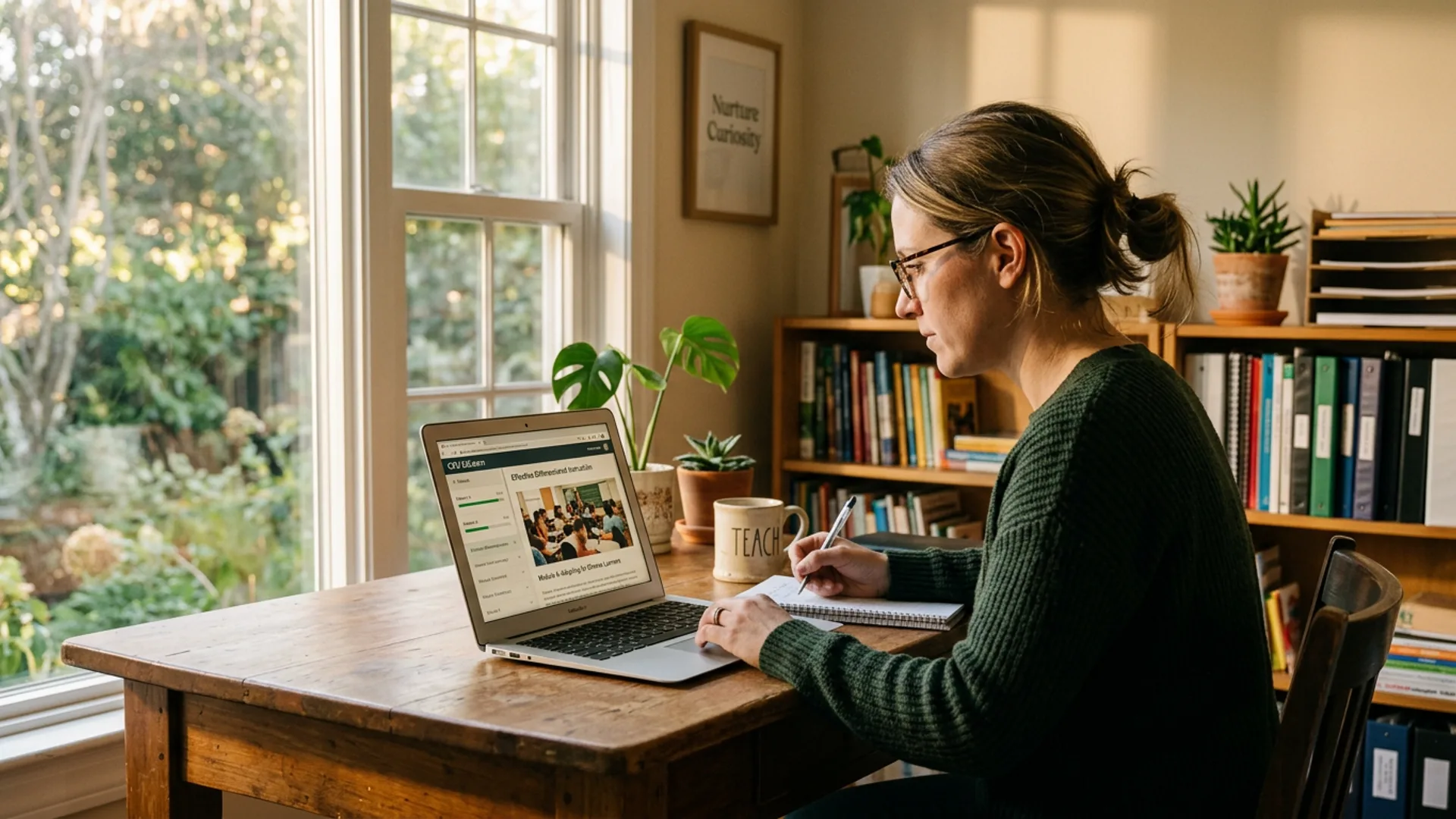 Educator reviewing CEU course materials online